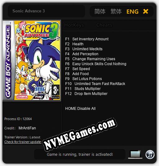 Sonic Advance 3: Cheats, Trainer +12 [MrAntiFan]