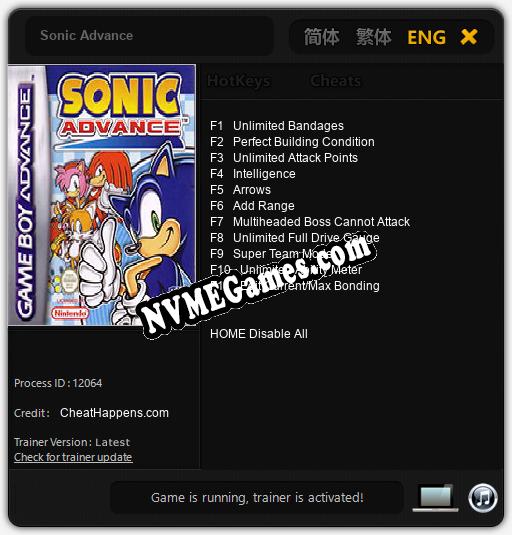 Sonic Advance: Treinador (V1.0.89)