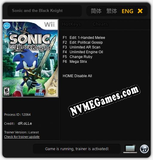 Sonic and the Black Knight: Trainer +6 [v1.9]