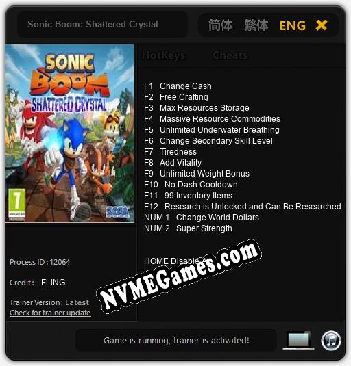 Sonic Boom: Shattered Crystal: Trainer +14 [v1.7]