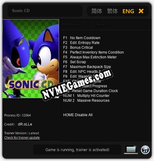 Sonic CD: Treinador (V1.0.65)