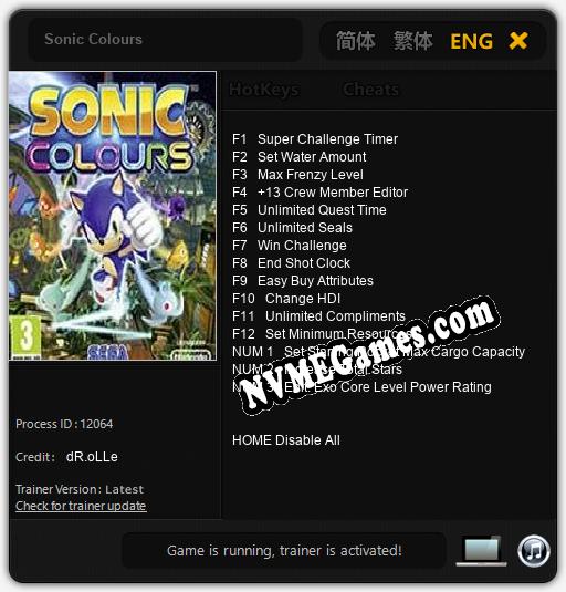 Sonic Colours: Trainer +15 [v1.4]