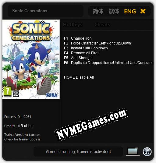 Treinador liberado para Sonic Generations [v1.0.8]