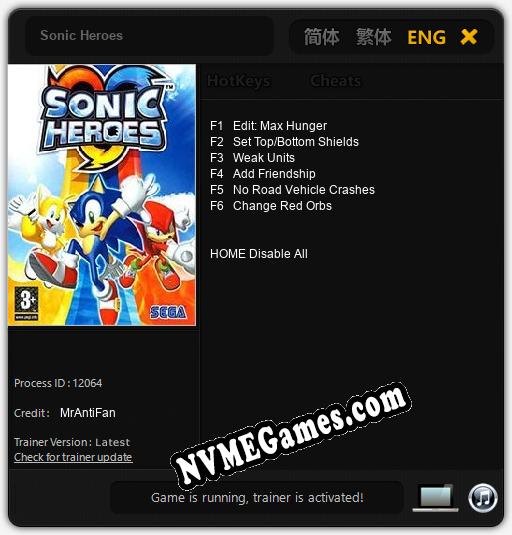 Sonic Heroes: Trainer +6 [v1.4]