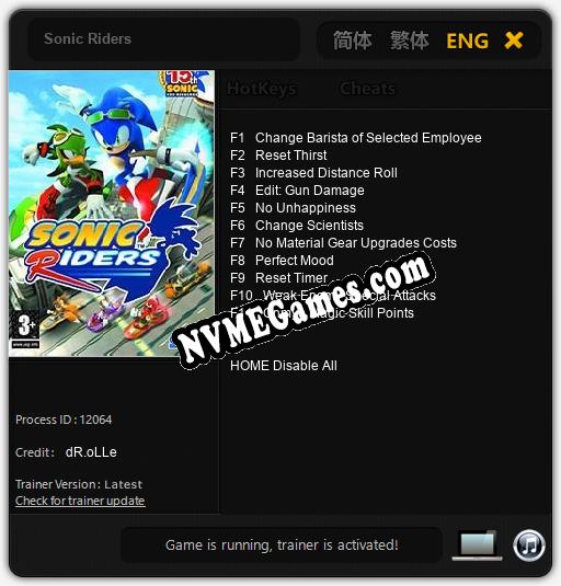 Sonic Riders: Treinador (V1.0.20)