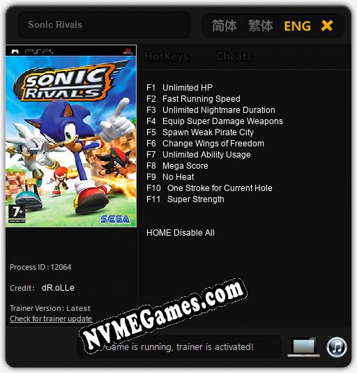 Sonic Rivals: Trainer +11 [v1.1]