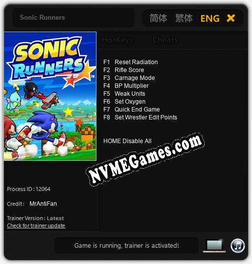 Sonic Runners: Treinador (V1.0.47)