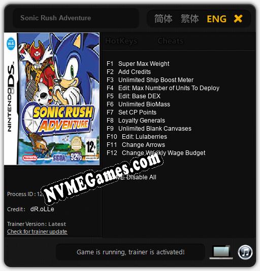 Treinador liberado para Sonic Rush Adventure [v1.0.8]