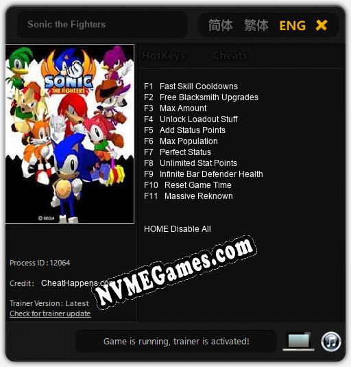 Sonic the Fighters: Cheats, Trainer +11 [CheatHappens.com]