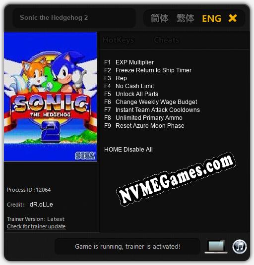 Treinador liberado para Sonic the Hedgehog 2 [v1.0.3]