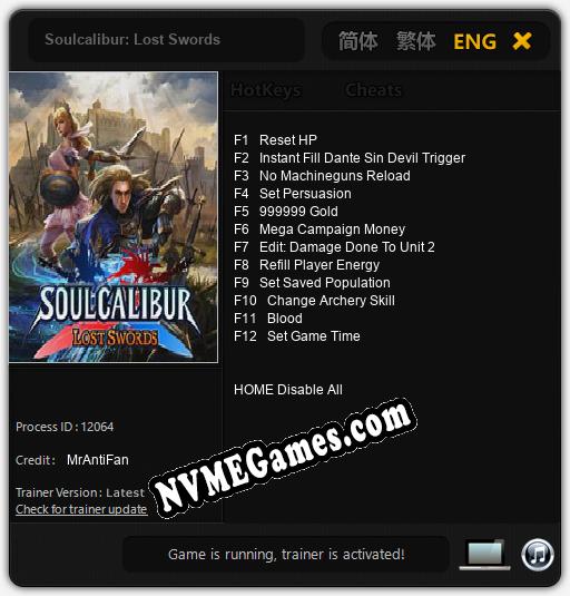 Soulcalibur: Lost Swords: Cheats, Trainer +12 [MrAntiFan]