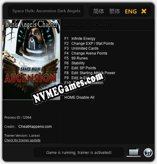 Space Hulk: Ascension Dark Angels: Treinador (V1.0.94)