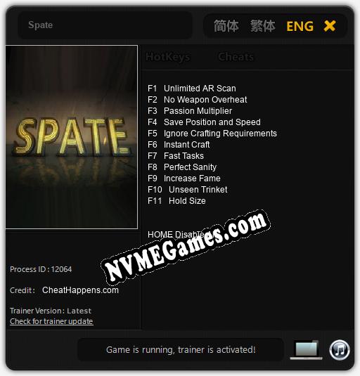 Spate: Trainer +11 [v1.8]