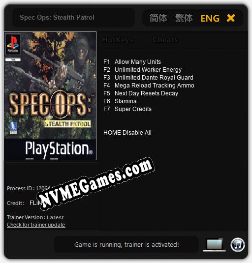 Treinador liberado para Spec Ops: Stealth Patrol [v1.0.4]