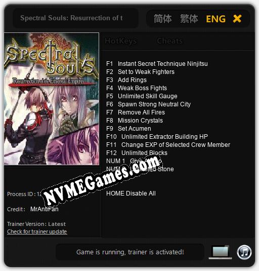 Treinador liberado para Spectral Souls: Resurrection of the Ethereal Empire [v1.0.4]