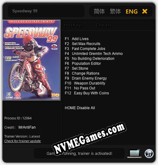 Speedway 99: Cheats, Trainer +12 [MrAntiFan]