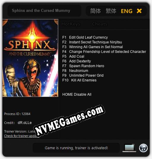 Treinador liberado para Sphinx and the Cursed Mummy [v1.0.7]