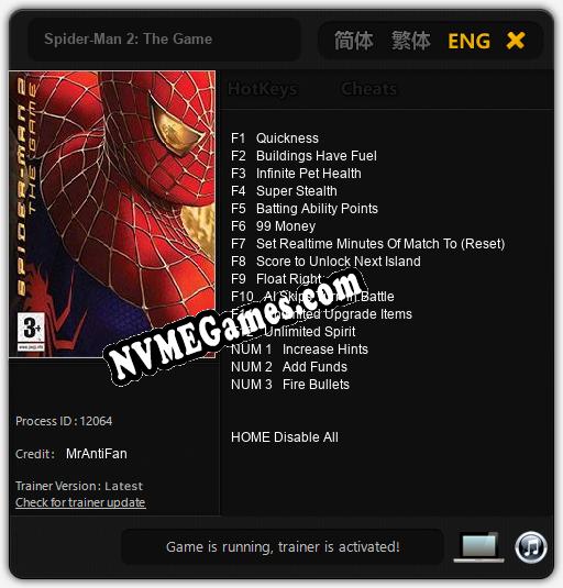 Treinador liberado para Spider-Man 2: The Game [v1.0.8]