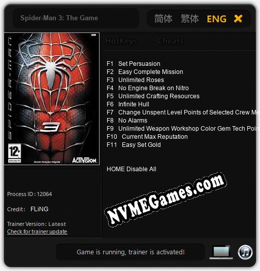 Treinador liberado para Spider-Man 3: The Game [v1.0.3]