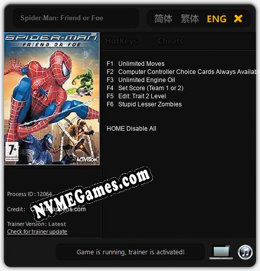 Treinador liberado para Spider-Man: Friend or Foe [v1.0.7]