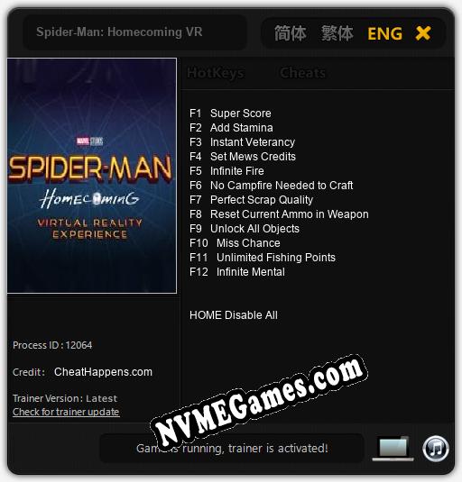 Spider-Man: Homecoming VR: Cheats, Trainer +12 [CheatHappens.com]