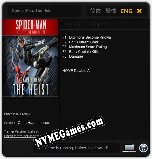 Treinador liberado para Spider-Man: The Heist [v1.0.9]