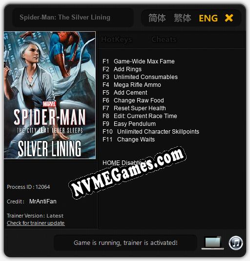 Treinador liberado para Spider-Man: The Silver Lining [v1.0.5]