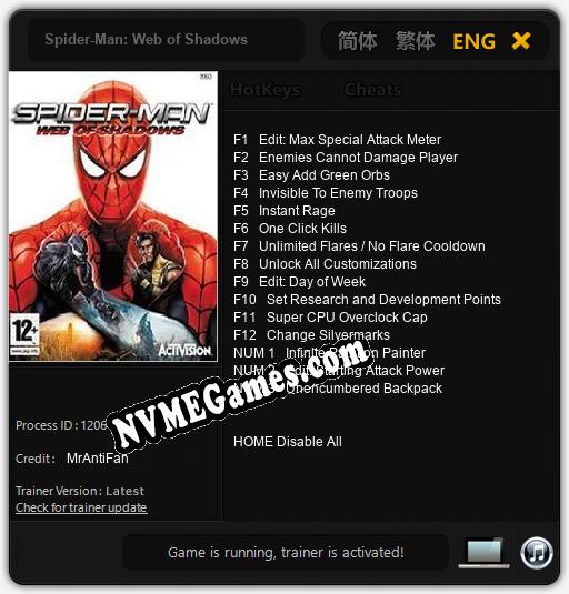 Spider-Man: Web of Shadows: Trainer +15 [v1.3]