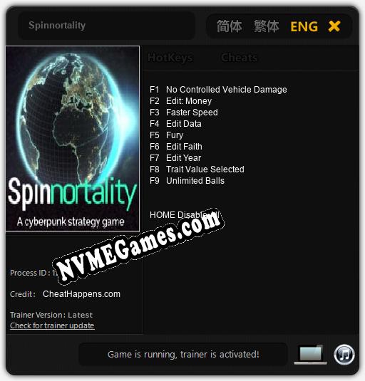 Treinador liberado para Spinnortality [v1.0.9]