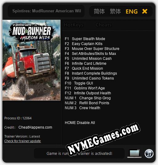 Treinador liberado para Spintires: MudRunner American Wilds [v1.0.2]