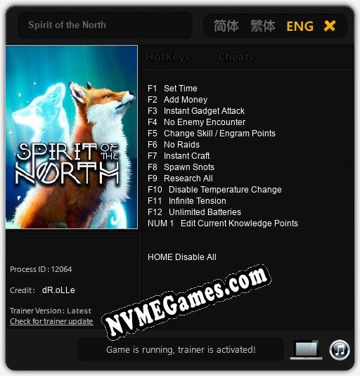 Treinador liberado para Spirit of the North [v1.0.2]