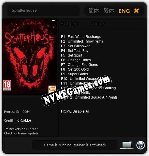 Splatterhouse: Trainer +14 [v1.2]