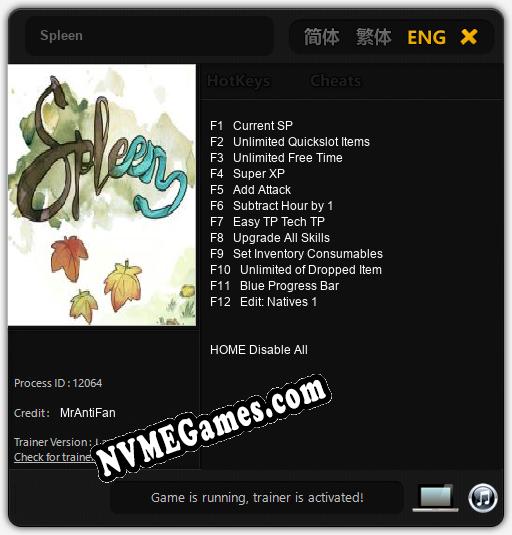 Spleen: Cheats, Trainer +12 [MrAntiFan]