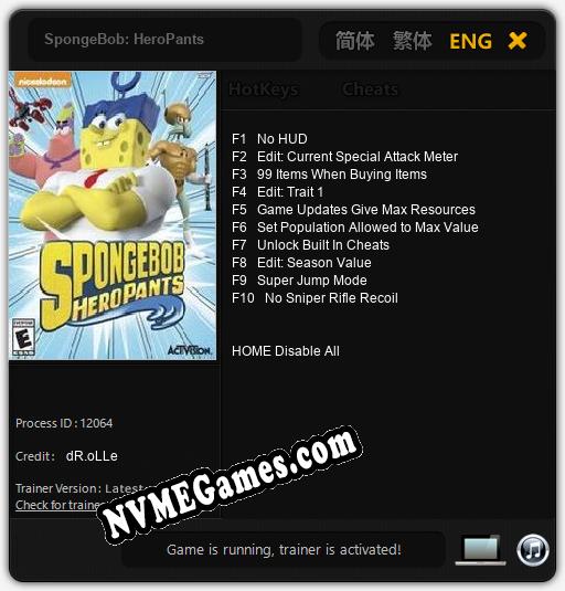 SpongeBob: HeroPants: Trainer +10 [v1.9]