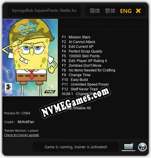 SpongeBob SquarePants: Battle for Bikini Bottom: Trainer +13 [v1.6]