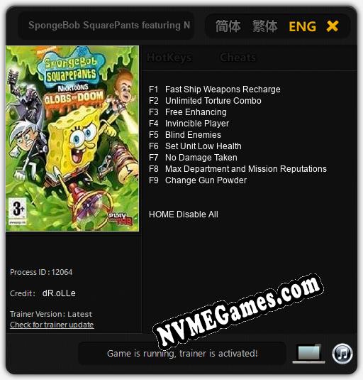 SpongeBob SquarePants featuring Nicktoons: Globs of Doom: Trainer +9 [v1.7]