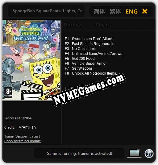 Treinador liberado para SpongeBob SquarePants: Lights, Camera, Pants! [v1.0.9]