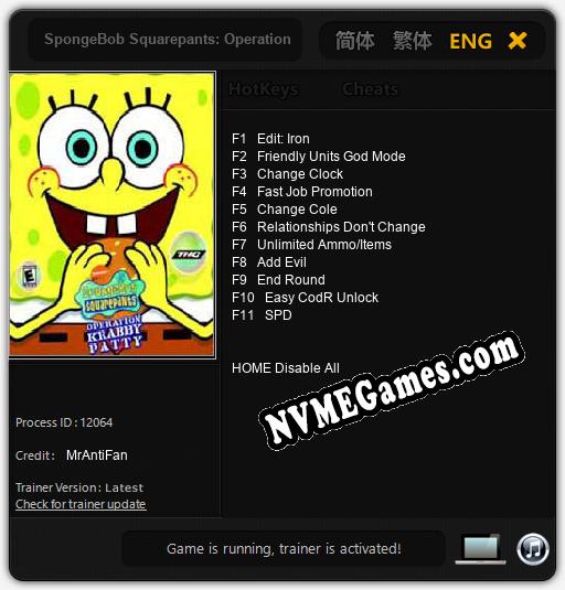 SpongeBob Squarepants: Operation Krabby Patty: Trainer +11 [v1.7]