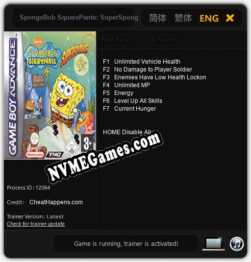 SpongeBob SquarePants: SuperSponge: Treinador (V1.0.80)