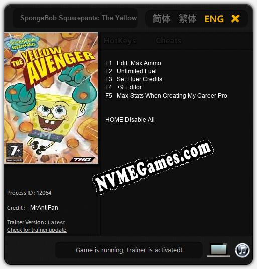 Treinador liberado para SpongeBob Squarepants: The Yellow Avenger [v1.0.8]