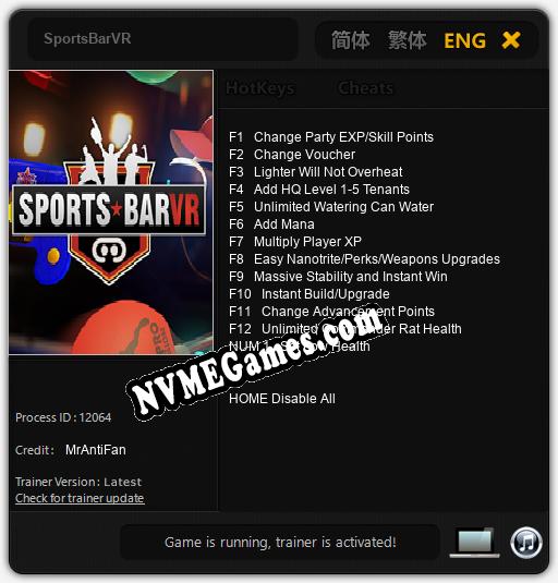 SportsBarVR: Cheats, Trainer +13 [MrAntiFan]