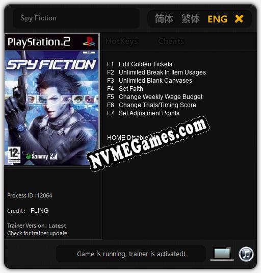 Treinador liberado para Spy Fiction [v1.0.2]