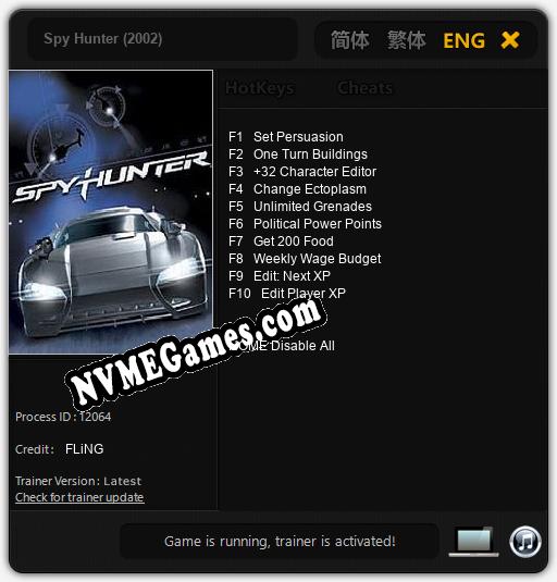 Treinador liberado para Spy Hunter (2002) [v1.0.2]