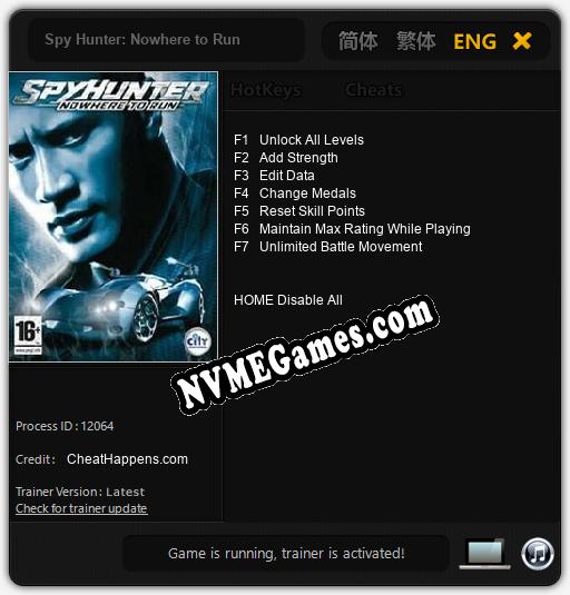 Treinador liberado para Spy Hunter: Nowhere to Run [v1.0.1]