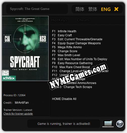 Spycraft: The Great Game: Treinador (V1.0.93)