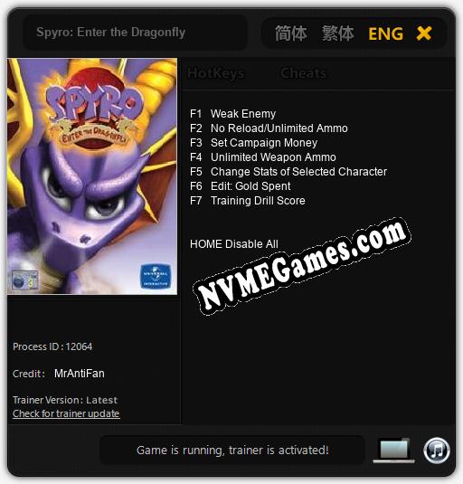 Spyro: Enter the Dragonfly: Cheats, Trainer +7 [MrAntiFan]