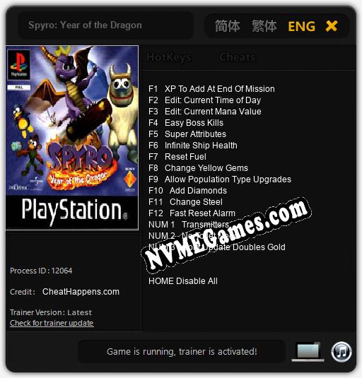 Spyro: Year of the Dragon: Cheats, Trainer +15 [CheatHappens.com]