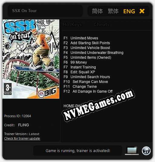 Treinador liberado para SSX On Tour [v1.0.8]