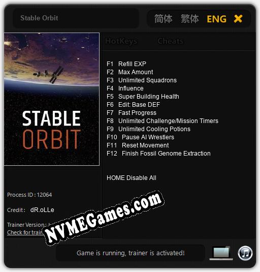 Treinador liberado para Stable Orbit [v1.0.2]