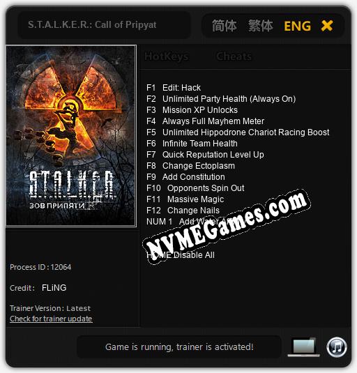 S.T.A.L.K.E.R.: Call of Pripyat: Treinador (V1.0.61)